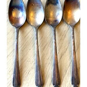 4 VTG Stratford Silver Plate 1939 Starlight Pattern Oval Soup Spoon Rogers IS